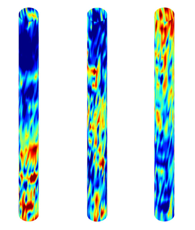3 tubes that have the colors of a heat sensor, blue, cyan, green, red, yellow, and orange