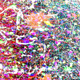 a bright saturated field of overlapping neon-colored cells like an abstract painting of strings and knots