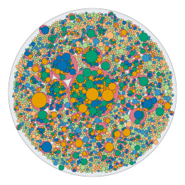 Many colorful circles of different sizes inside a large circle